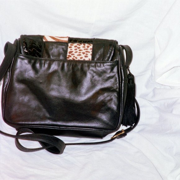 Black animal pattern leather crossbody bag - Picture 2 of 2